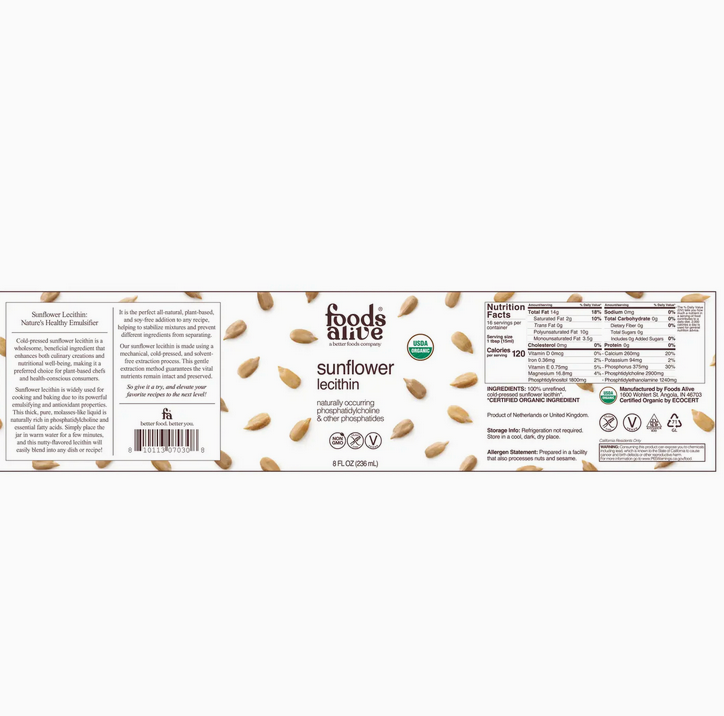 Sunflower Lecithin - Cold-Pressed, Organic Glass Jar