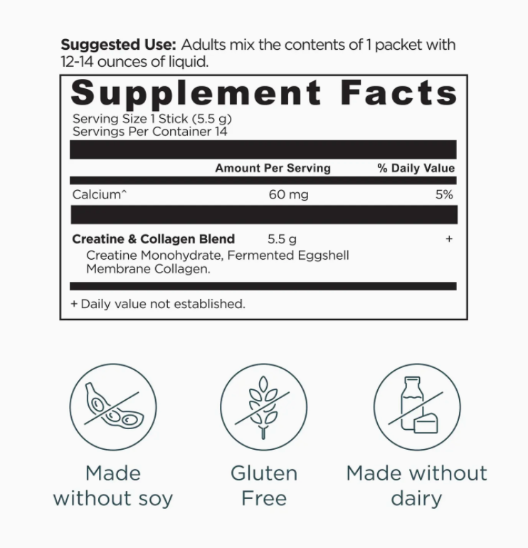 Creatine + Collagen Stick Packs | Powder Unflavored (14 Servings)