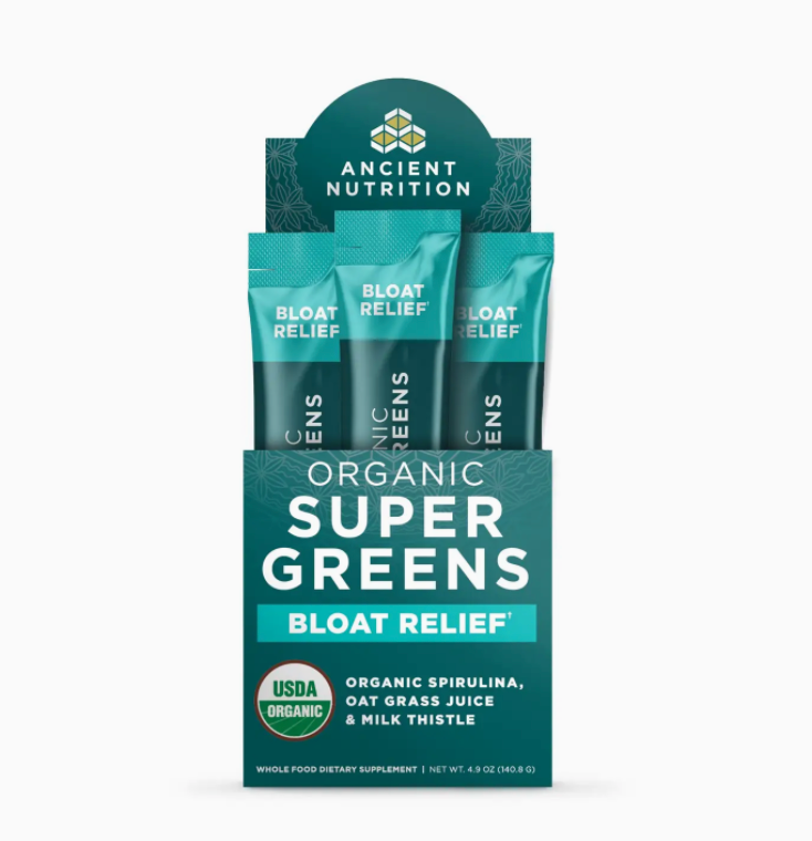 Organic Supergreens Bloat Relief† Stick Packs | Powder Greens Flavor (16 Servings)