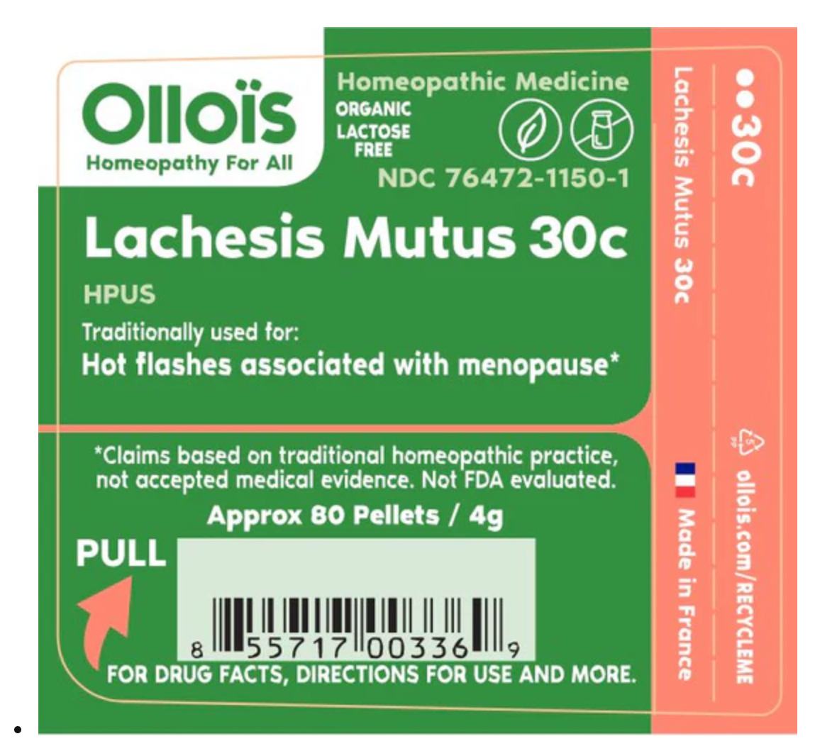 Olloïs Lachesis Mutus 30C Lactose Free Organic, 80 Pellets