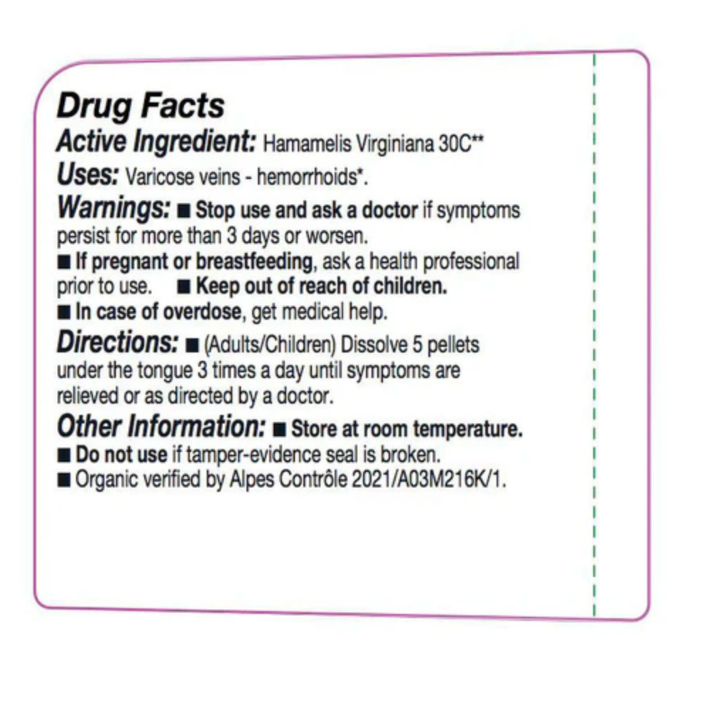 Hamamelis Virginiana 30C Vegan Organic; 80 Pellets Traditionally used for Varicose veins - hemorrhoids.