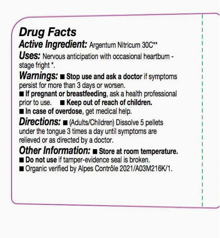 Argentum Nitricum 30C Vegan Organic Kosher, 80 Pellets Traditionnally used for nervous anticipation with occasional heartburn - stage fright.