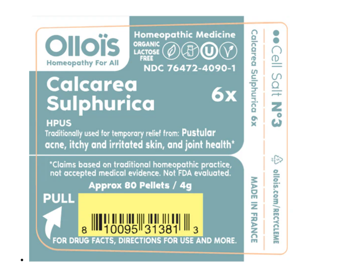 Cell Salt N°3 Calcarea Sulphurica Traditionnally used for temporary relief from pustular acne, itchy and irritated skin and joint health