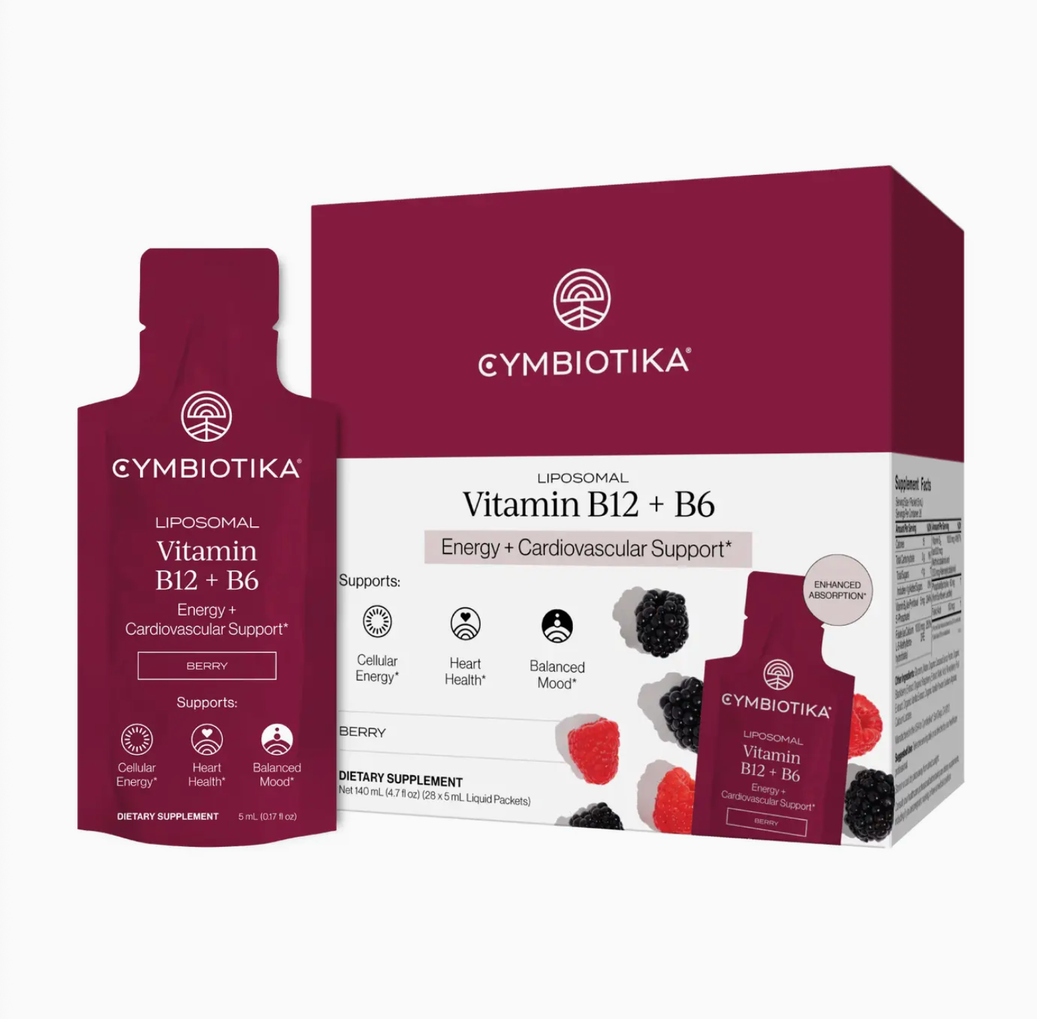 Cymbiotika Vitamin B12 + B6 supplement packaging on a white background
