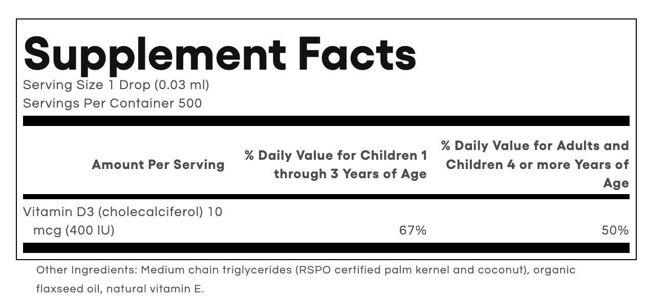 Vitamin D3 Drops for Kids 10 mcg (400 IU)