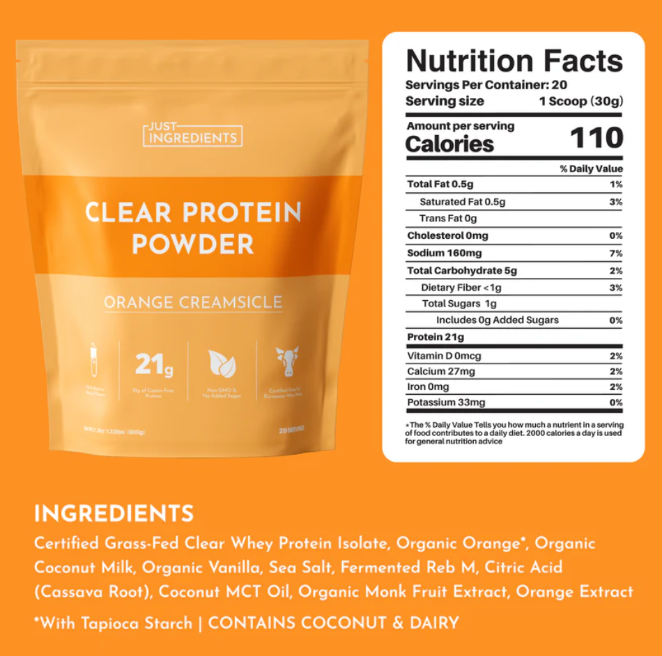 Orange Creamsicle Clear Protein Powder - 20 serving bag