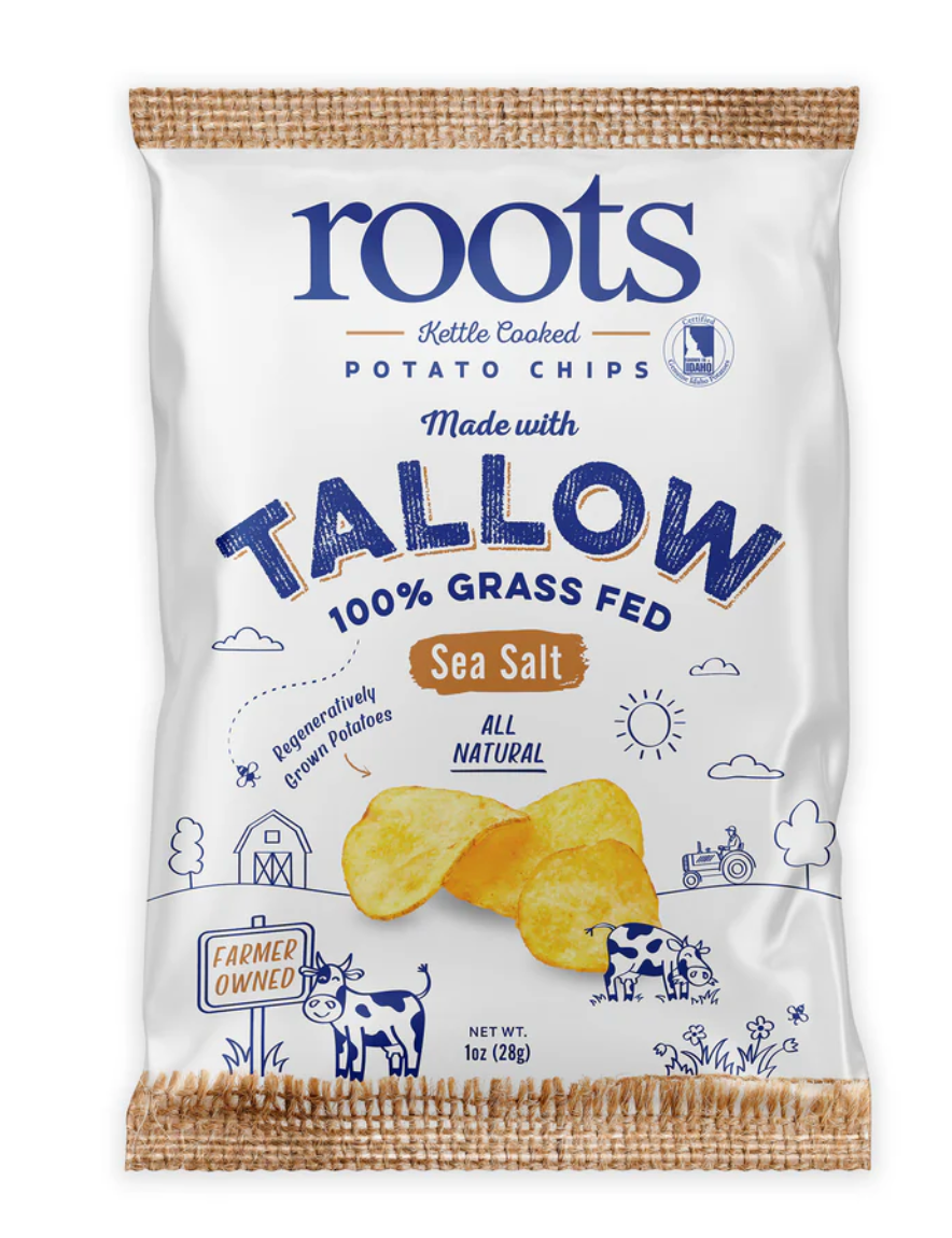 Tallow Sea Salt Kettle Cooked Potato Chips – Rich, Savory Flavor – Regenerative Idaho Potatoes Cooked in 100% Grass-Fed Beef Tallow