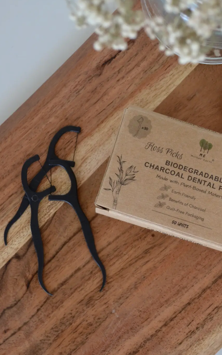 Biodegradable Charcoal Dental Floss Picks