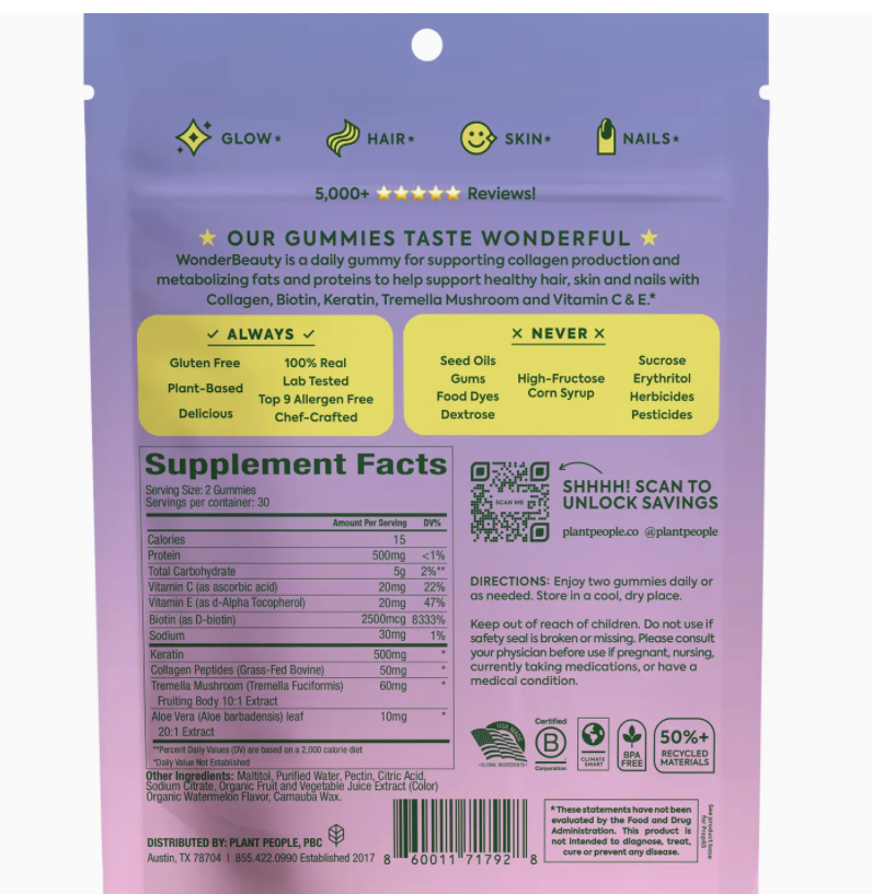 Wonderbeauty Hair, Skin & Nails Beauty Gummies (60 Ct)