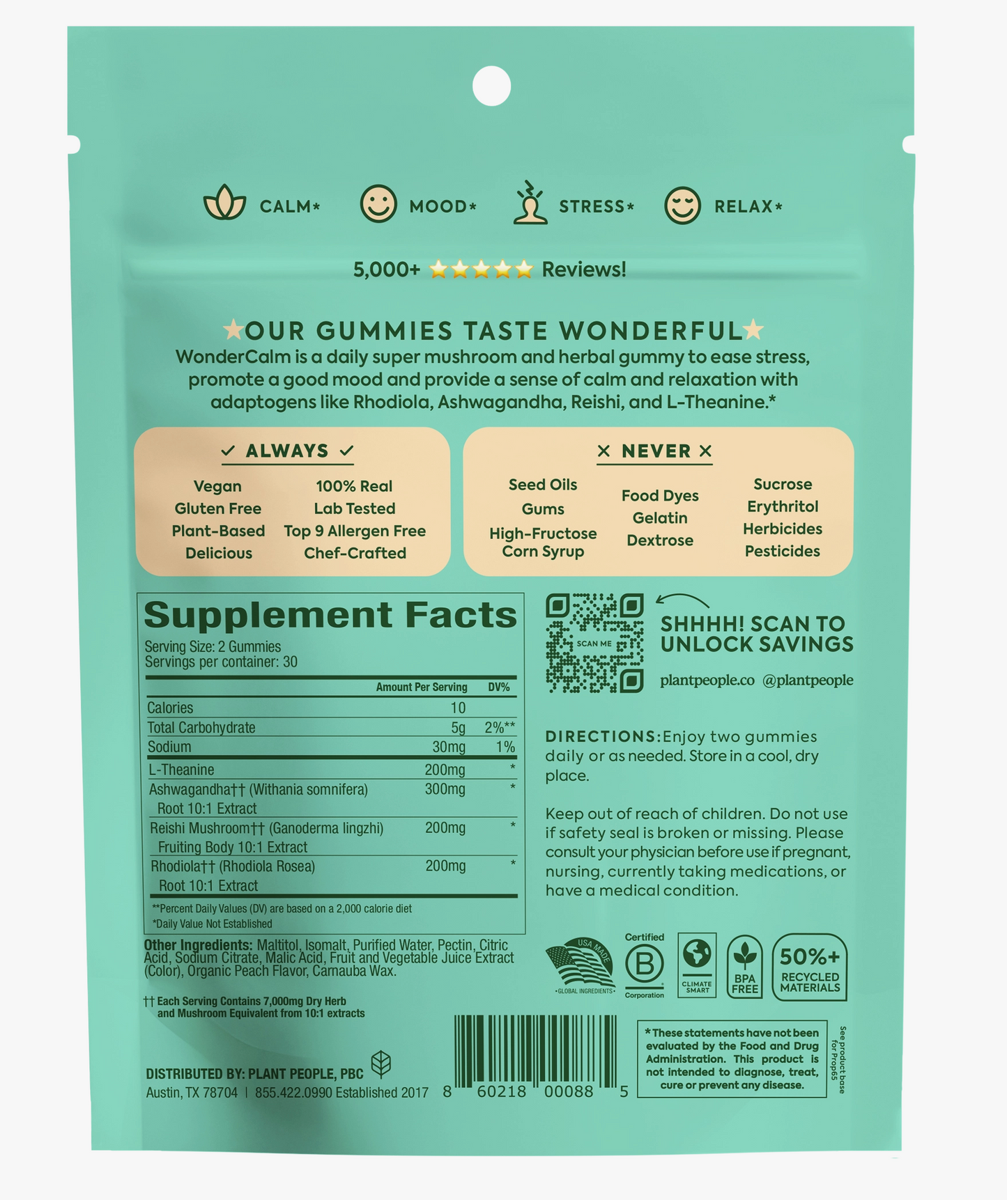 Wondercalm Mushroom Gummies Ease Stress Boost Mood (60 Ct)