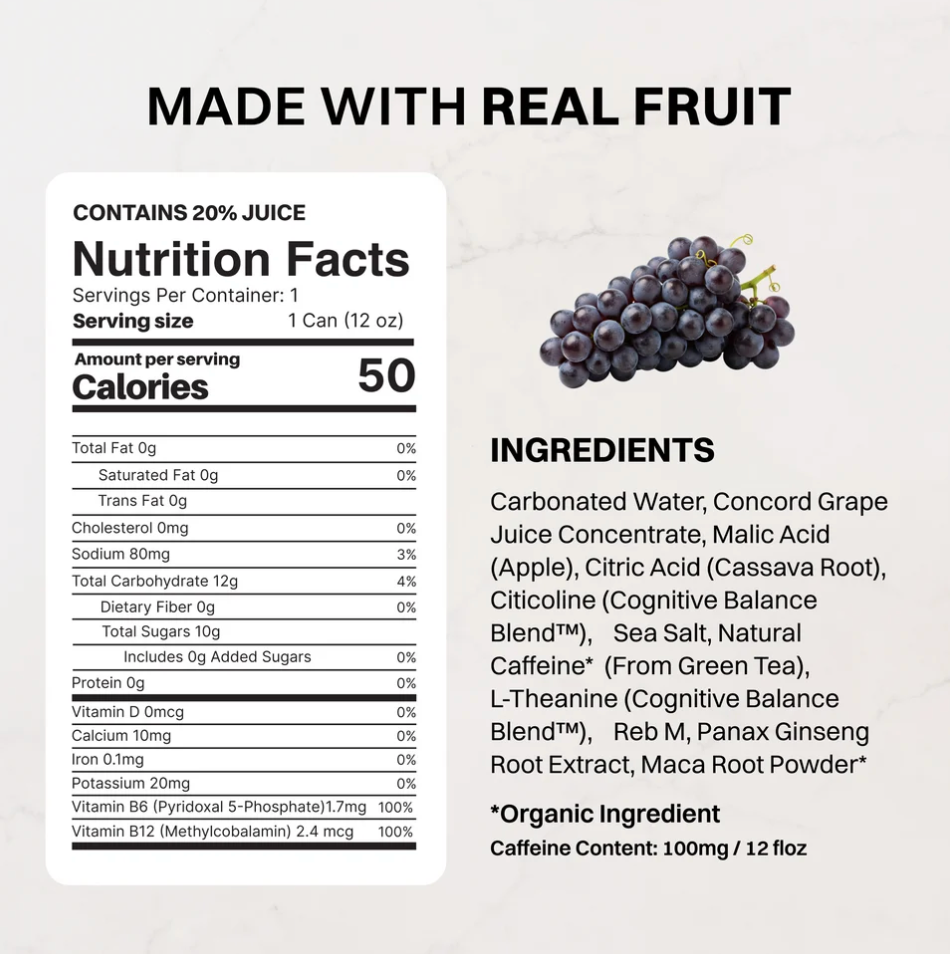 Grape Energy + Brain Boost 12oz