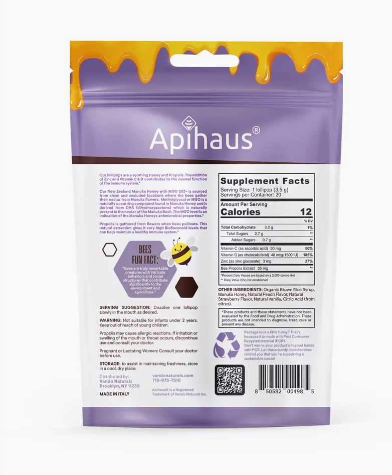 Apihaus Manuka Honey & Propolis Pops Mix ( Peach/Strawberry)