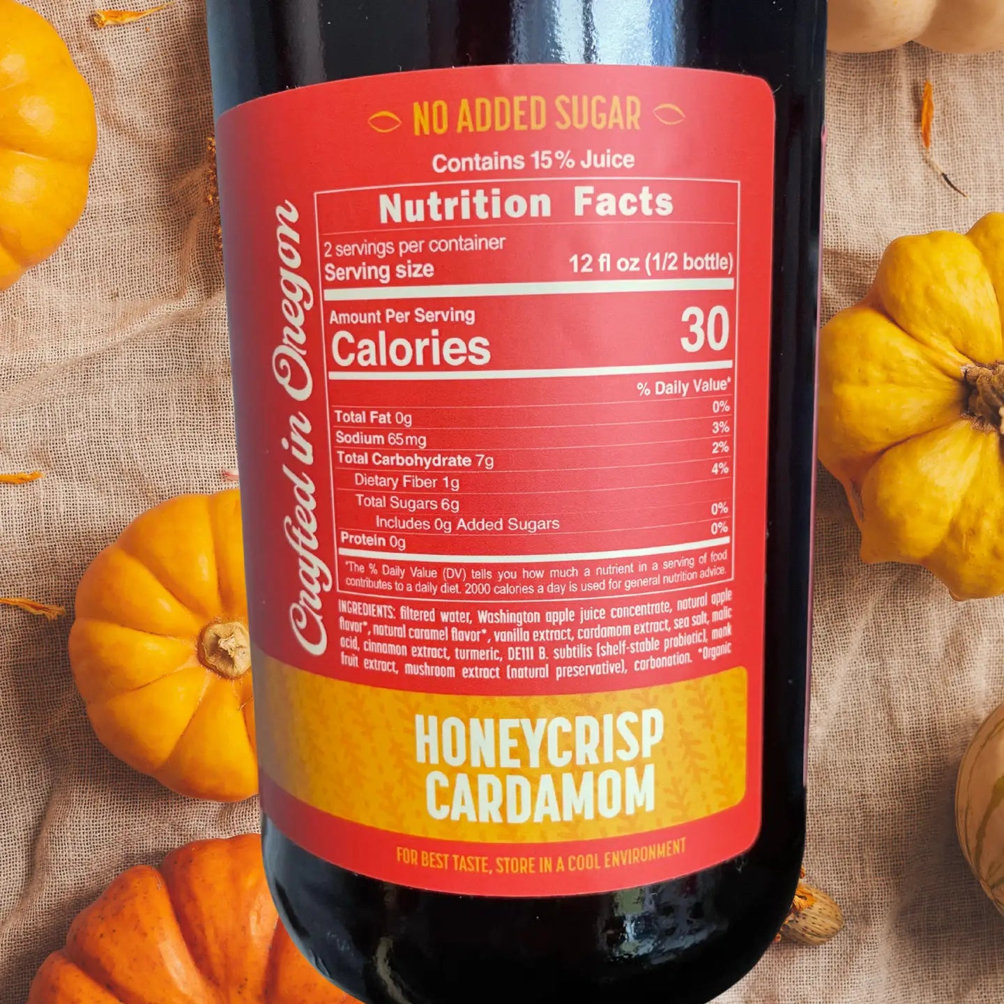 Honeycrisp Cardamom Probiotic Soda - No Added Sugar - 750ml