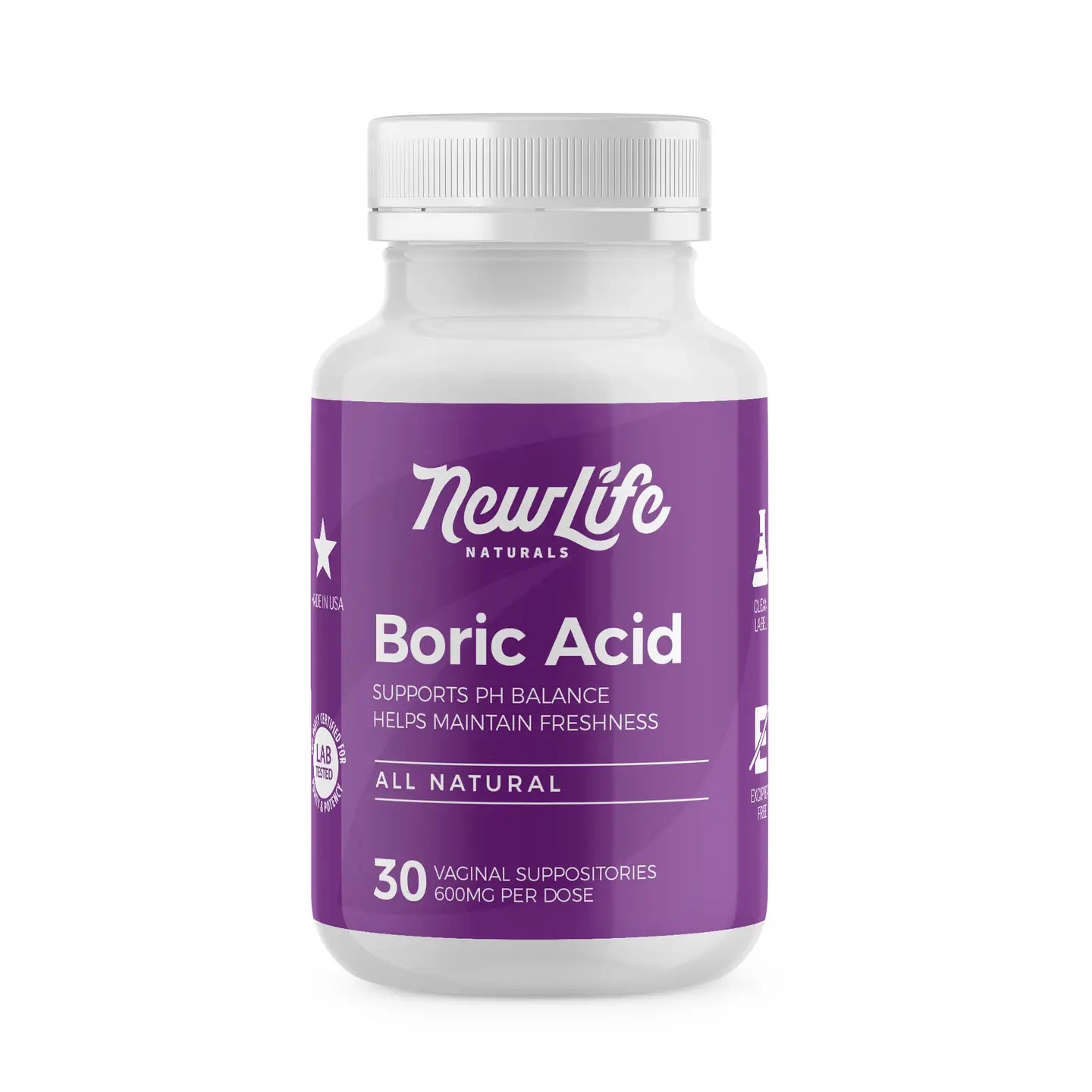 Boric Acid Vaginal Suppositories For Bv, Odor, Ph -600mg 60 Capsules