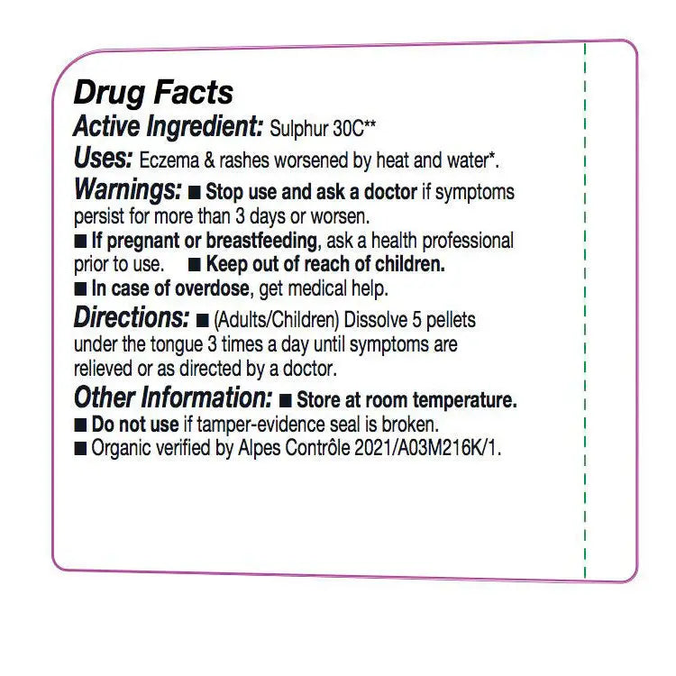 Olloïs Sulphur 30C Vegan Organic, 80 Homeopathic Pellets